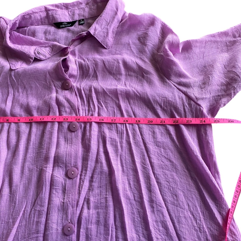 Mlle Gabrielle Womens 3X Lavender Purple Ruffle Sleeve Button Front Shirt Dress - Picture 10 of 11